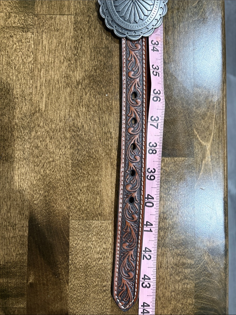 Ariat Brown Leather Belt with Silver Conchos - Picture 7 of 7